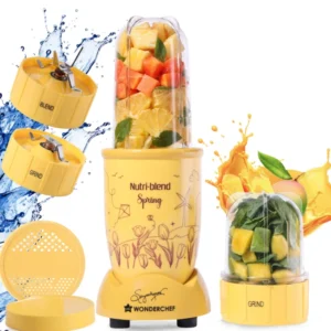 nutri blend spring mixer grinder blender & smoothie maker | 500w | 22000 rpm | 100% copper motor | 2 unbreakable jars | ss blades | 2 year warranty | recipe book by chef sanjeev kapoor | yellow