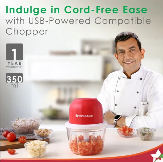 zippy rechargeable wireless electric cordless chopper, stainless steel blades, one touch operation, 10 seconds chopping, mincing vegetable, meat 350 ml, 30 watts, 1 year warranty zippy rechargeable wireless electric cordless chopper, stainless steel blades, one touch operation, 10 seconds chopping, mincing vegetable, meat 350 ml, 30 watts, 1 year warranty