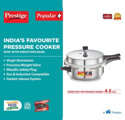 prestige popular plus virgin aluminium precision weight valve junior deep pan pressure cooker (silver) prestige popular plus virgin aluminium precision weight valve junior deep pan pressure cooker (silver)