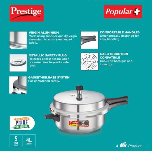 prestige popular plus virgin aluminium precision weight valve junior deep pan pressure cooker (silver) prestige popular plus virgin aluminium precision weight valve junior deep pan pressure cooker (silver)