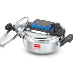 prestige svachh flip on stainless steel spillage control pressure cooker with glass lid, (silver)