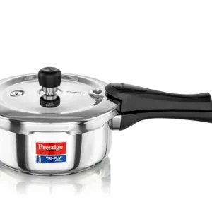 prestige svachh triply outer lid pressure cooker with unique deep lid for spillage control, silver