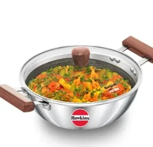 hawkins ss tri ply shielded nonstick deep kadhai 2.5 litre with glass lid