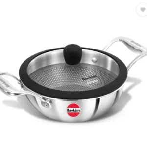 hawkins compatible ss tri ply sheilded pro deep fry pan 1.5 litre with glass lid