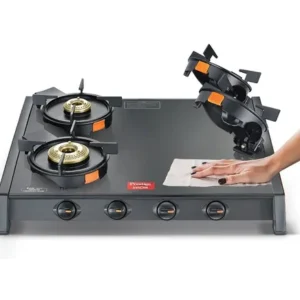 prestige svachh glass top gas stove 4 burners | liftable burners | easy clean design | gtsb 04