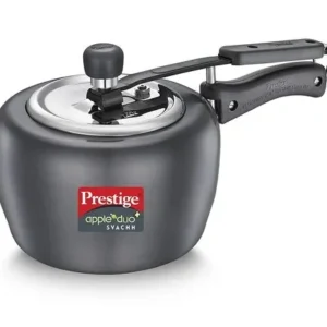 prestige apple duo plus hard anodised pressure cooker 2l (black) | spillage control | durable & elegant design
