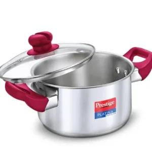 prestige platina popular stainless steel casserole 2l (18cm, silver) | impact forged bottom | glass lid | durable & elegant cookware