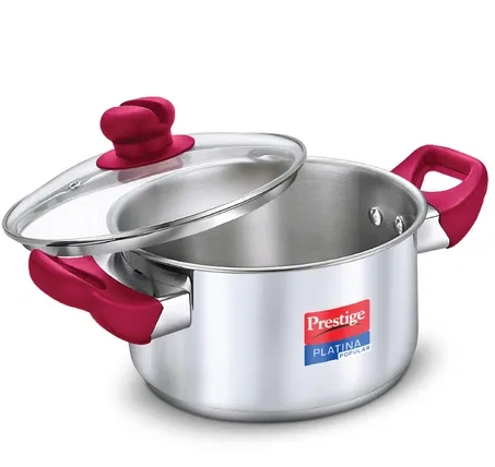 prestige platina popular stainless steel casserole 2l (18cm, silver) | impact forged bottom | glass lid | durable & elegant cookware prestige platina popular stainless steel casserole 2l (18cm, silver) | impact forged bottom | glass lid | durable & elegant cookware