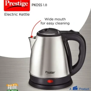 prestige pkoss 1.8l stainless steel electric kettle (1500w, silver) | auto shut off | fast boil | durable & safe design