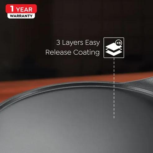 prestige omega die cast plus non stick tawa 31cm | heavy aluminium base | 3 layer coating | metal spoon friendly | gas & induction compatible prestige omega die cast plus non stick tawa 31cm | heavy aluminium base | 3 layer coating | metal spoon friendly | gas & induction compatible