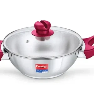 prestige platina popular stainless steel kadai 24cm (2.8l, silver) | impact forged bottom | toughened glass lid | gas & induction compatible