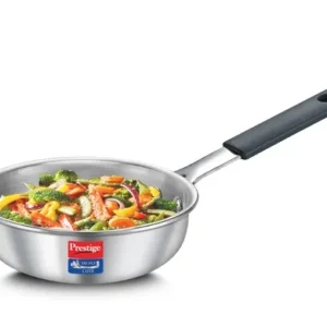 prestige tri ply cute fry pan | stainless steel | even heat distribution | induction & gas compatible