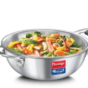 prestige tri ply cute kadai | stainless steel | even heat distribution | induction & gas compatible