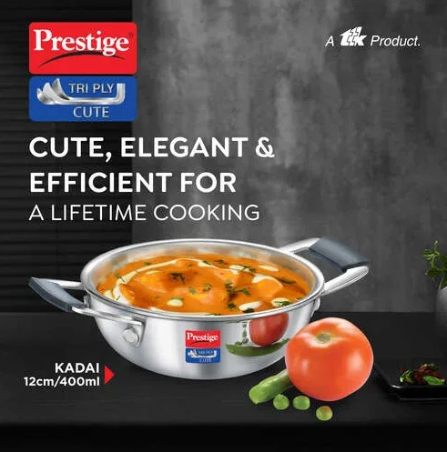 prestige tri ply cute kadai | stainless steel | even heat distribution | induction & gas compatible prestige tri ply cute kadai | stainless steel | even heat distribution | induction & gas compatible