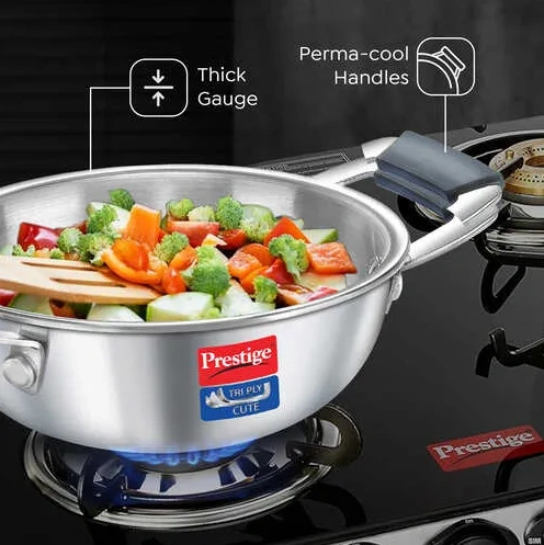 prestige tri ply cute kadai | stainless steel | even heat distribution | induction & gas compatible prestige tri ply cute kadai | stainless steel | even heat distribution | induction & gas compatible