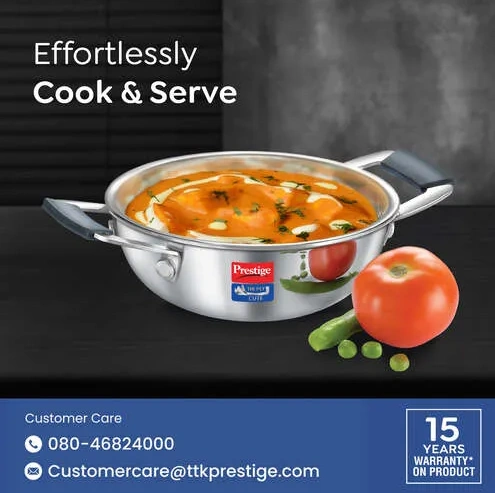 prestige tri ply cute kadai | stainless steel | even heat distribution | induction & gas compatible prestige tri ply cute kadai | stainless steel | even heat distribution | induction & gas compatible