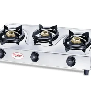 prestige prime stainless steel gas stove | 3 burners | brass burners | spill proof design | durable & easy to clean