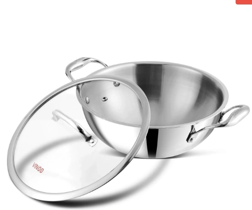 vinod platinum triply stainless steel extra deep kadai with lid vinod platinum triply stainless steel extra deep kadai with lid