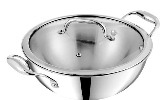 vinod platinum triply stainless steel extra deep kadai with lid vinod platinum triply stainless steel extra deep kadai with lid