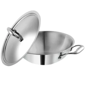 vinod platinum triply stainless steel kadai with lid (induction friendly)