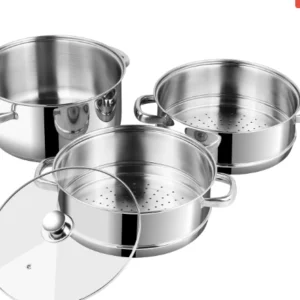 vinod stainless steel 3 tier steamer set (induction friendly)